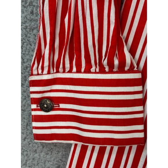 Unisex Red White Candy Cane Top Long Sleeve Button Cuff Handmade Long Sleeve - Picture 4 of 12